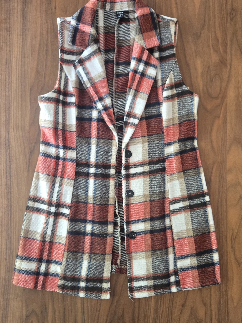 Plaid Longline Vest Flannel Button Front Autumn Tailored Blazer Top M